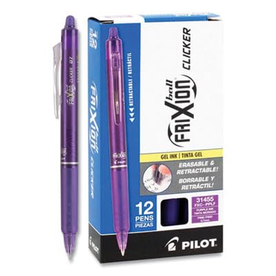 PILOT FriXion Clicker Erasable Gel Ink Pens, Fine Point 0.7mm, Purple, 12Pk