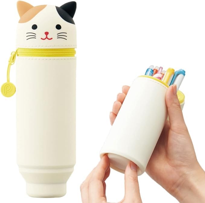 LIHIT LAB Kawaii Japanese Cat Stand Up Pencil Case For School Office College, Cute School Supplies