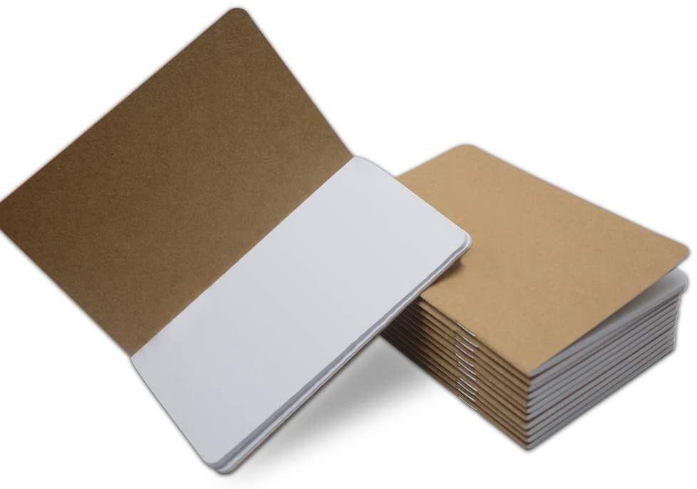 Yansanido 24 Pcs 5.5 Inch x 3.5 Inch Brown Cover Pocket Notebook 32 Sheets (64 Pages) Blank Pages