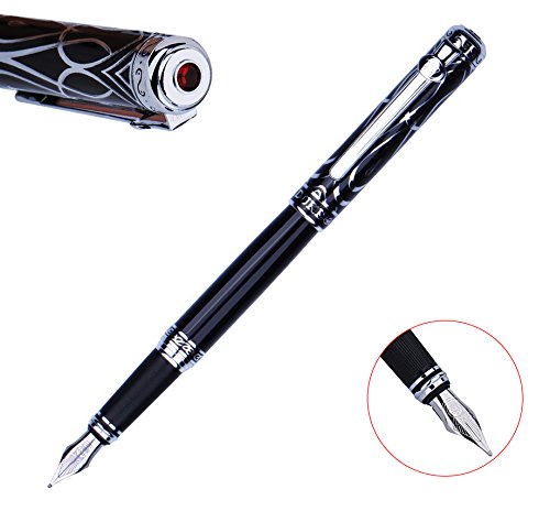 erofa Duke Ruby Fountain Pen Sliver Trim with Ink Refills Converter in Luxury Gift Box Set for