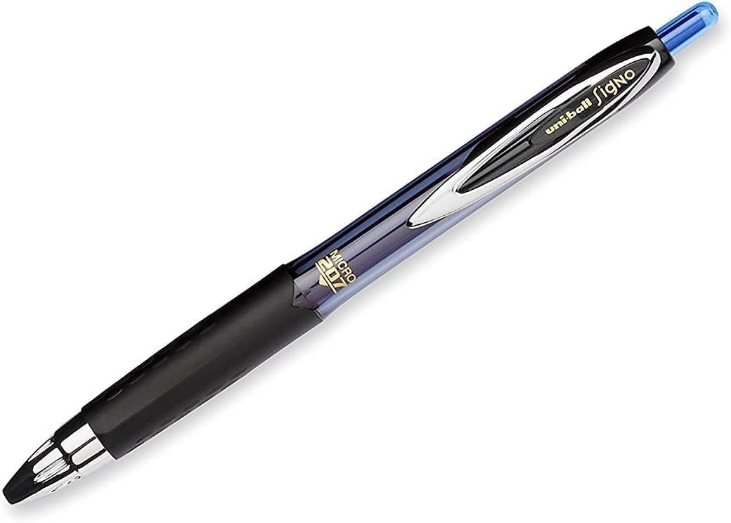 Uni-Ball Signo 207 Retractable Gel Pens, Micro Point, 0.5mm, Black & Blue Ink, 12 Pack (6 Black, 6