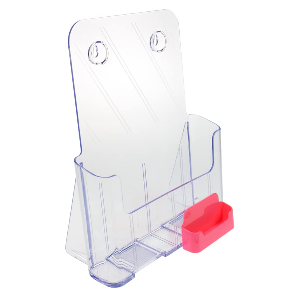 Source One Large Brochure Holder 8.5 x 11 Inches with Business Card Holder (1 Pack, Pink)