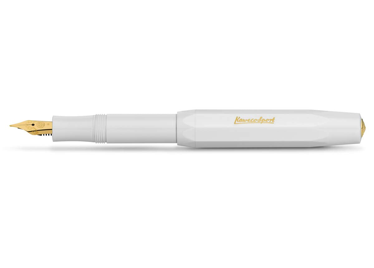 Kaweco CLASSIC SPORT Fountain Pen White with 23 Carat Gold-Plated Steel Nib and Iridium Tip for Ink