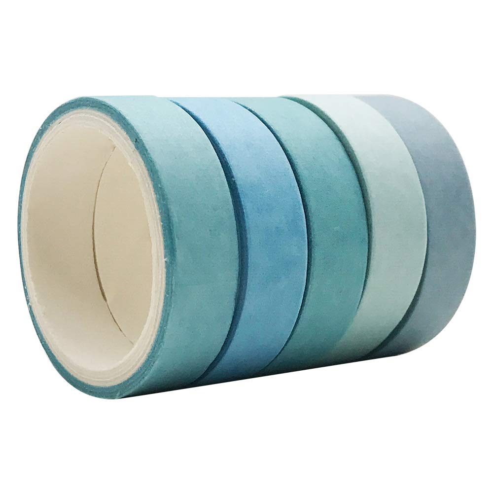 EnYan 5 Rolls Vintage Blue Washi Tape Set, Japanese Masking Decorative Tapes for DIY Crafts and