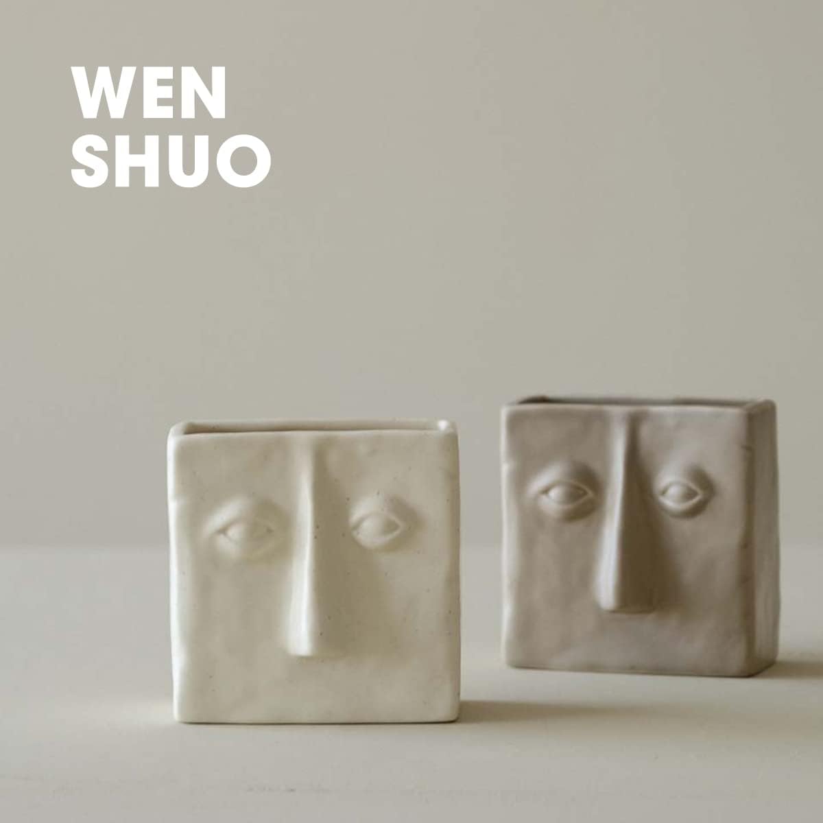 WENSHUO Ceramic Pen Holder, Pencil Holder for Desk, Desk Accessories, Crème