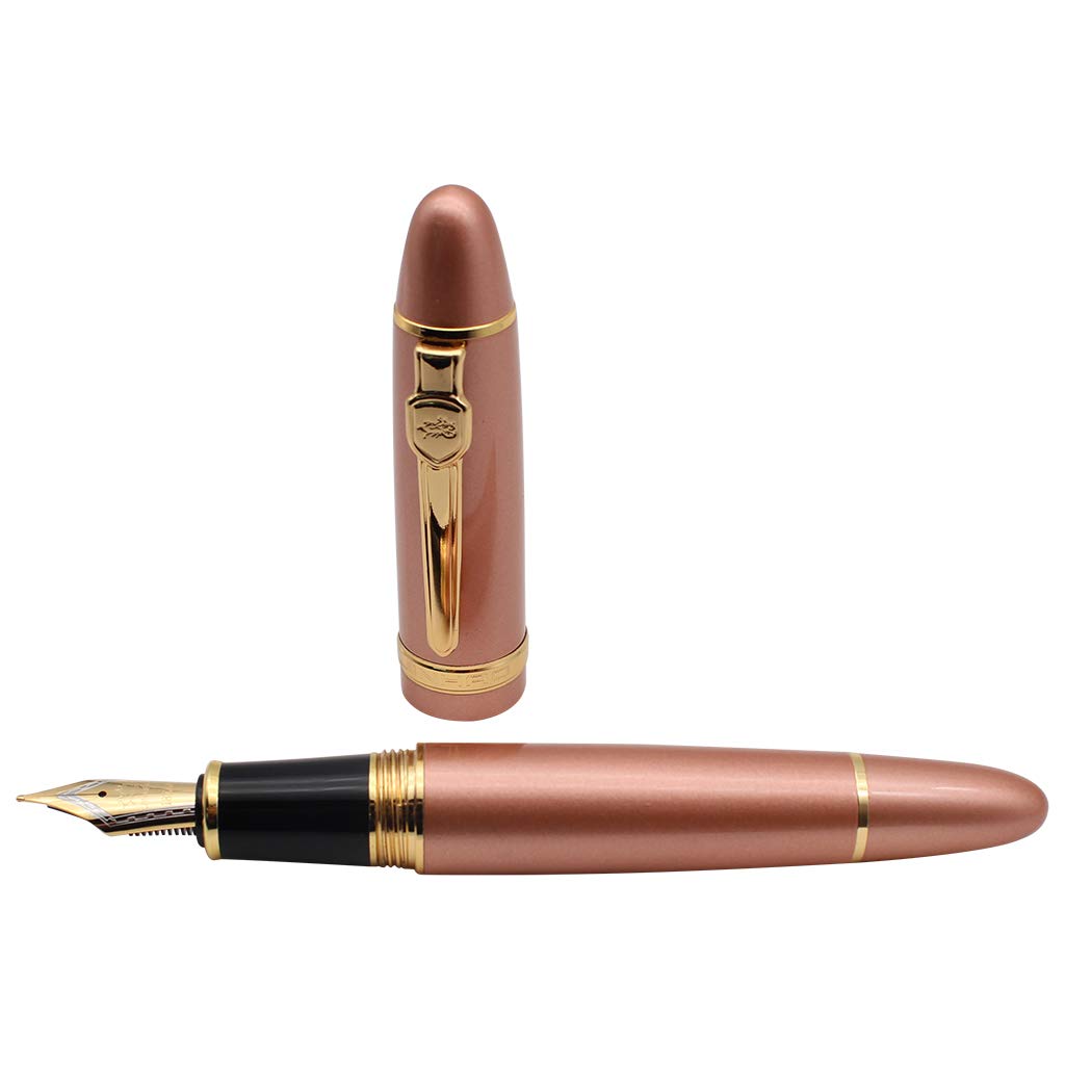 zoohot 3 PCS Jinhao 159 Fountain Pens Medium Golden Trim Big Heavy Pen & Refill Ink Converter