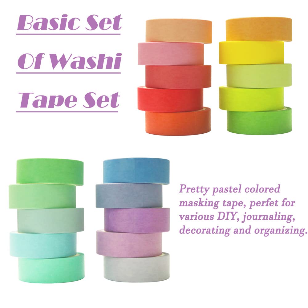 Maartla 20 Rolls Washi Tape Set, Rainbow Washi Tape Colorful Masking Tape 15mm Wide, Decorative