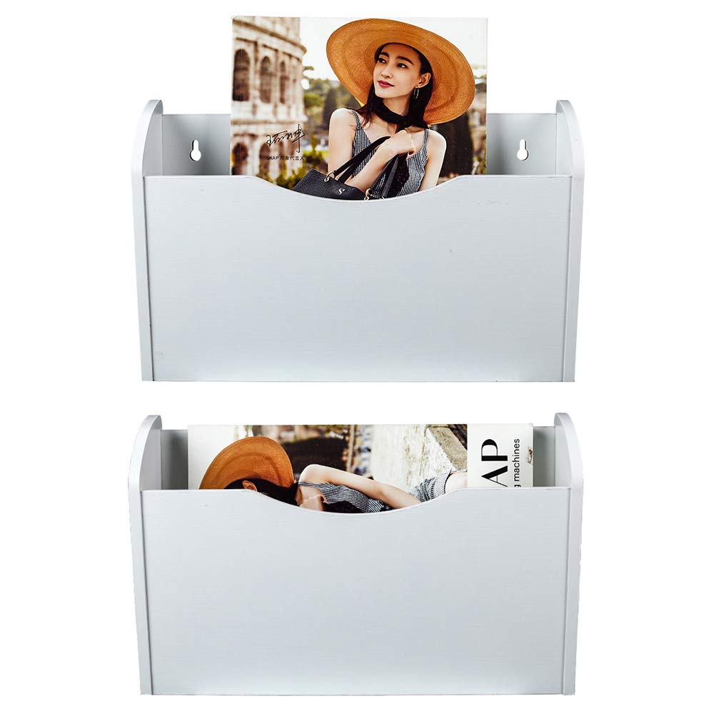 PAG-Mass Wall File Holder Wall Mounted Wood Hanging File Organizer for Office, 2 Pockets, White