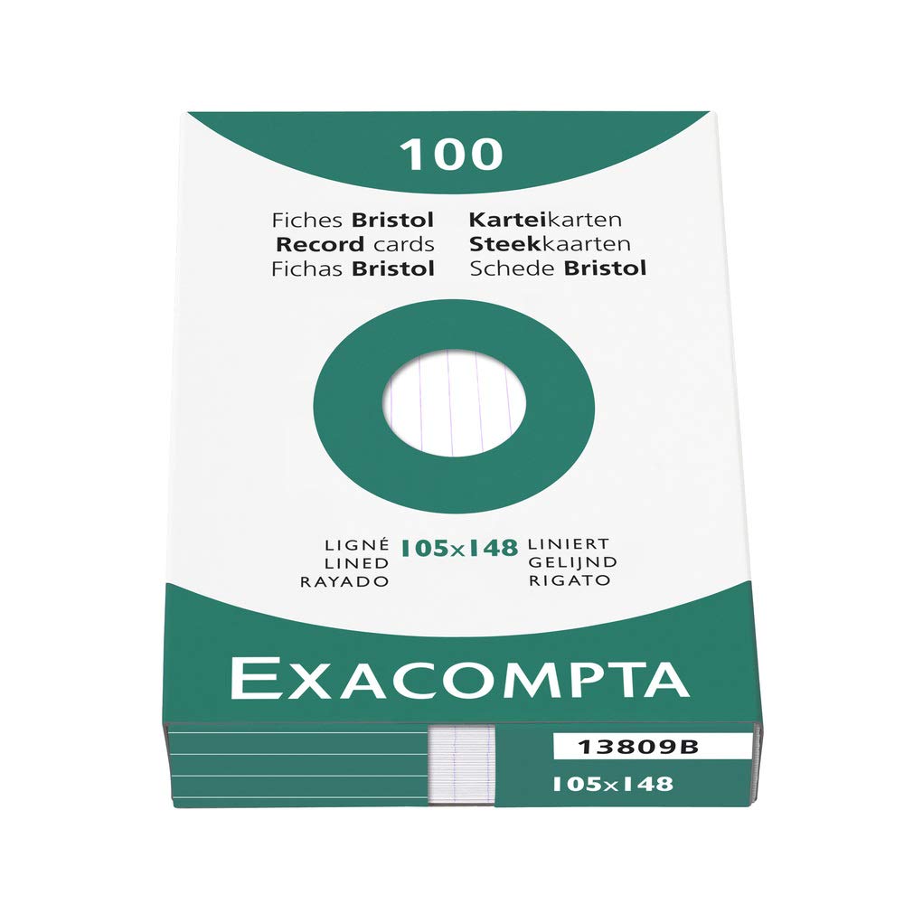Exacompta Bristol Record Card - A6, Lined Card - White, Pack of 100