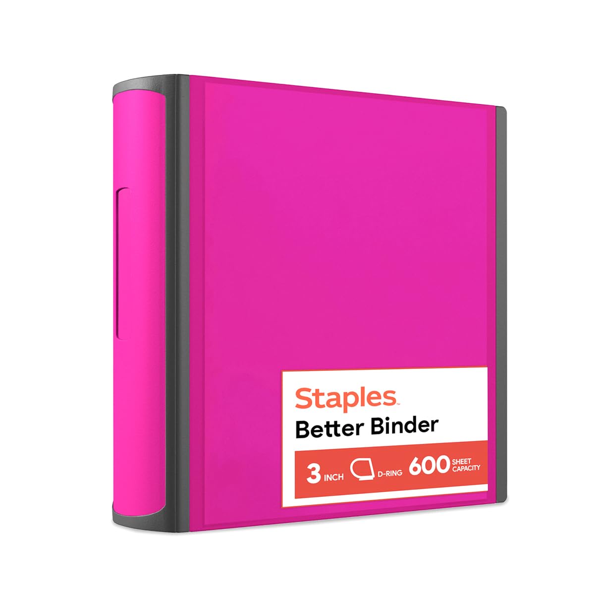 Staples Heavy-Duty 3-Inch D-Ring Binder, Pink, Holds 600 Sheets