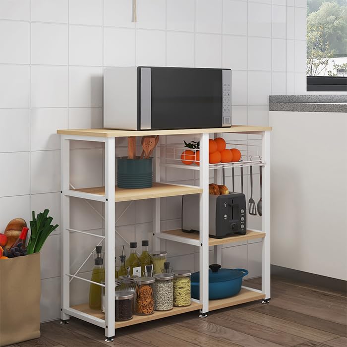 sogesfurniture 3-Tier Kitchen Baker's Rack Utility Shelf Microwave Stand with Storage and Drawer