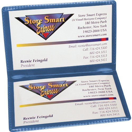 StoreSMART Metallic Blue Folding Business Card Holders - 25 Pack - Polypropylene Plastic