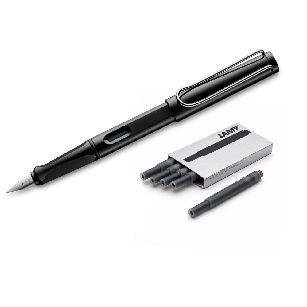 Lamy Safari Fountain Pen (16F) Hot Red + 5 Black Ink Cartridges