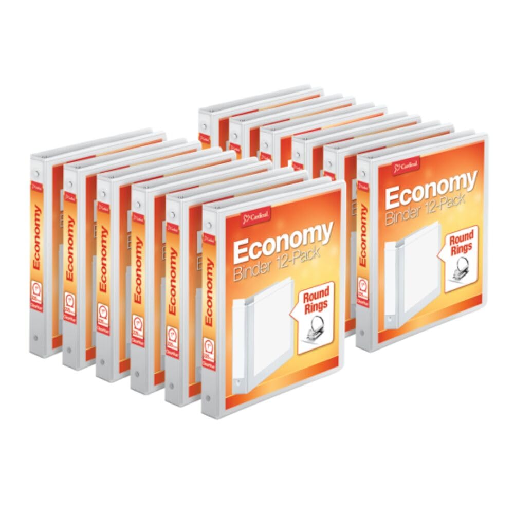 Cardinal 1 Inch 3 Ring Binders, White, 12 Pack, Round Ring Binder, Holds 225 Sheets, PVC Free
