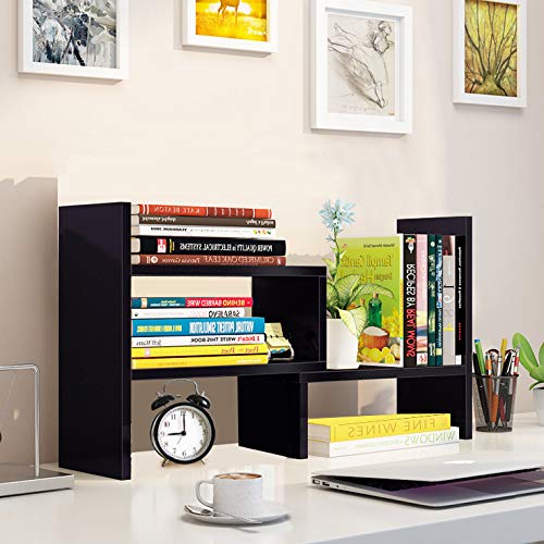 Hossejoy Desk Shelf, Adjustable Desktop Storage Organizer, Wood Display Shelf Rack, Office Supplies