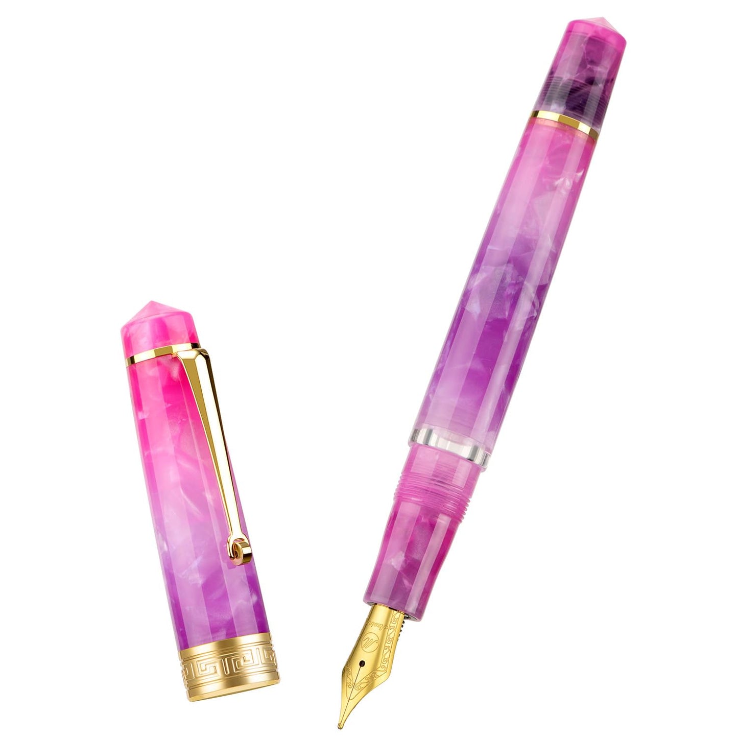 Asvine P20 Piston Fountain Pen Gradual Purple Resin, Iridium Medium Nib Gold Trim Smooth Writer