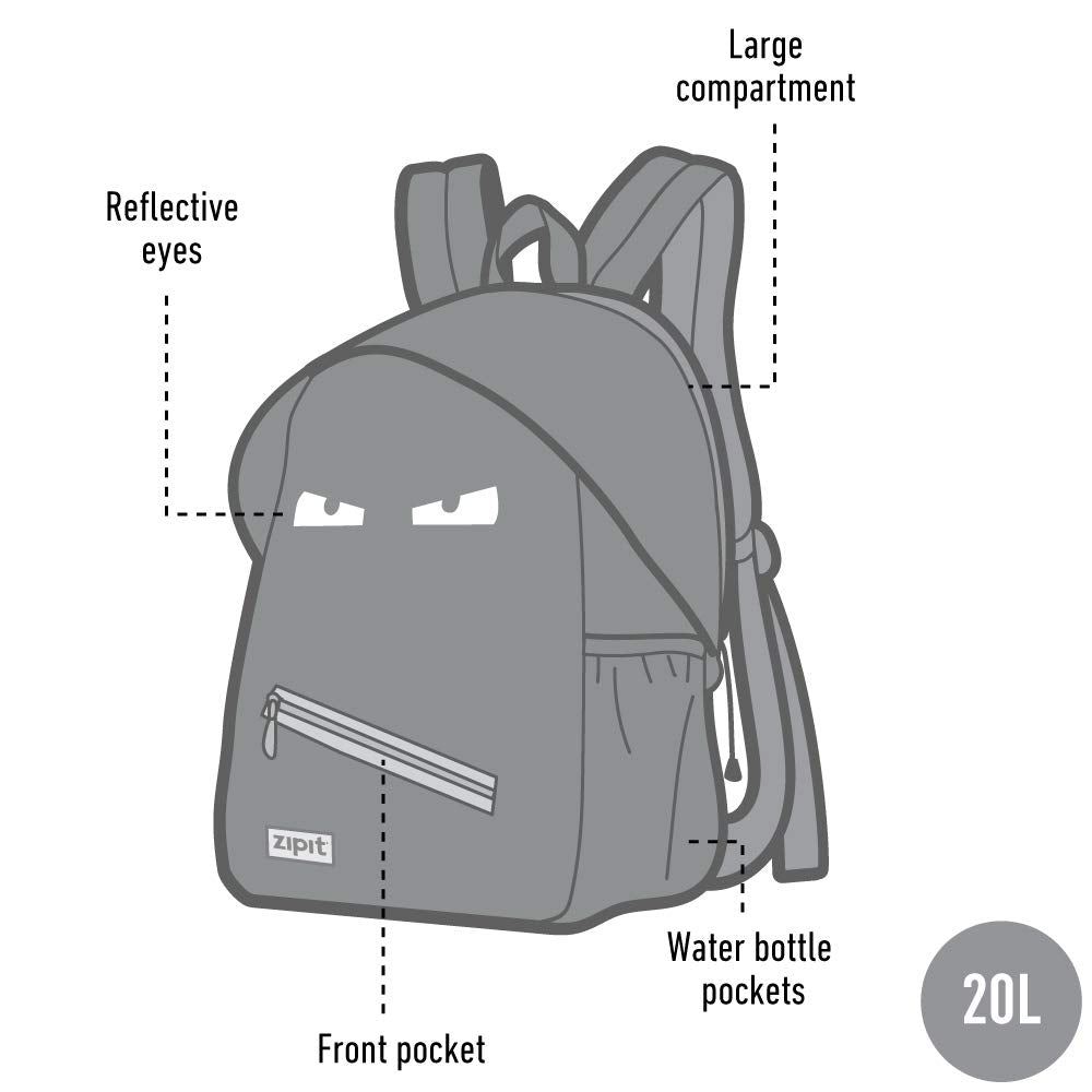ZIPIT Grillz Backpack for Kids with Extra Side Pocket, Black, 12.4 x 5.7 x 16.9"