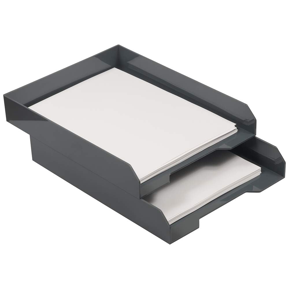 JAM PAPER Stackable Paper Trays - Grey - Desktop Document, Letter, & File Organizer Tray - 2/Pack