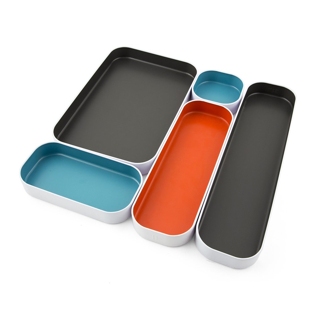 Three by Three Seattle Metal Drawer Organizer Tray Set, 5-Pc, 1" (Gray Mix)