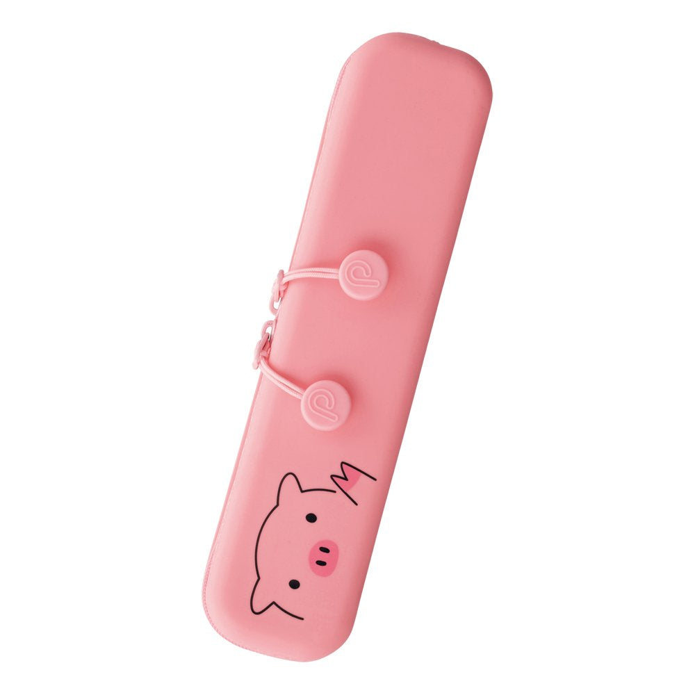 LIHIT LAB PuniLabo Slim Zipper Pen Pouch, 7.9" × 1.9", Pig (A7717-5)