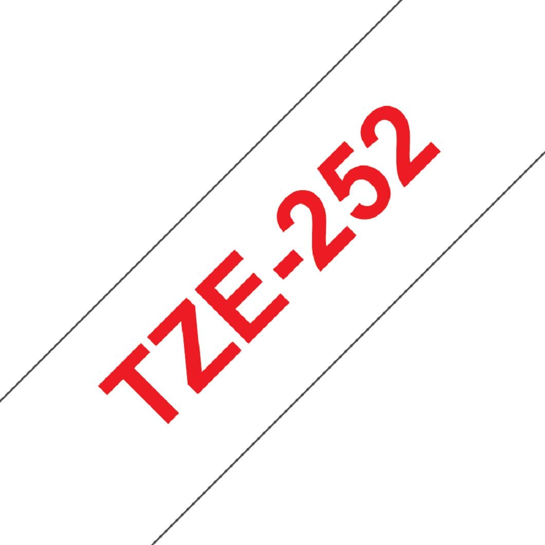 Brother TZe-252 Labelling Tape Cassette, Red on White, 24 mm (W) x 8 m (L), Laminated, Brother