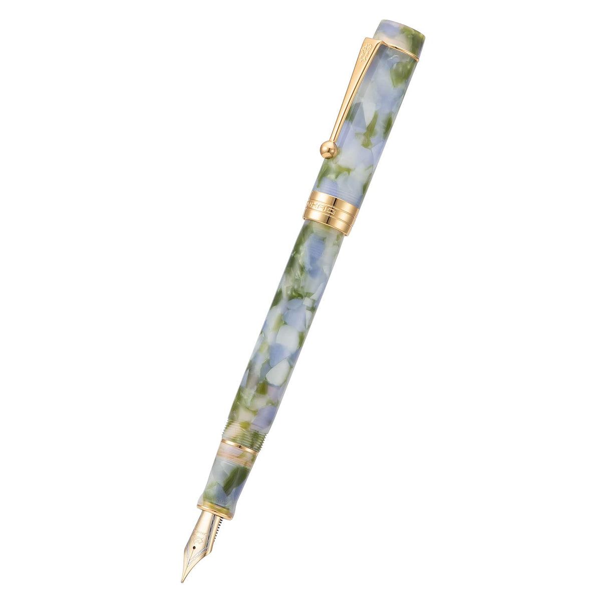 Jinhao Classic Fountain Pen Blue Green Celluloid, Medium Nib with Conveter and Pen Case Set