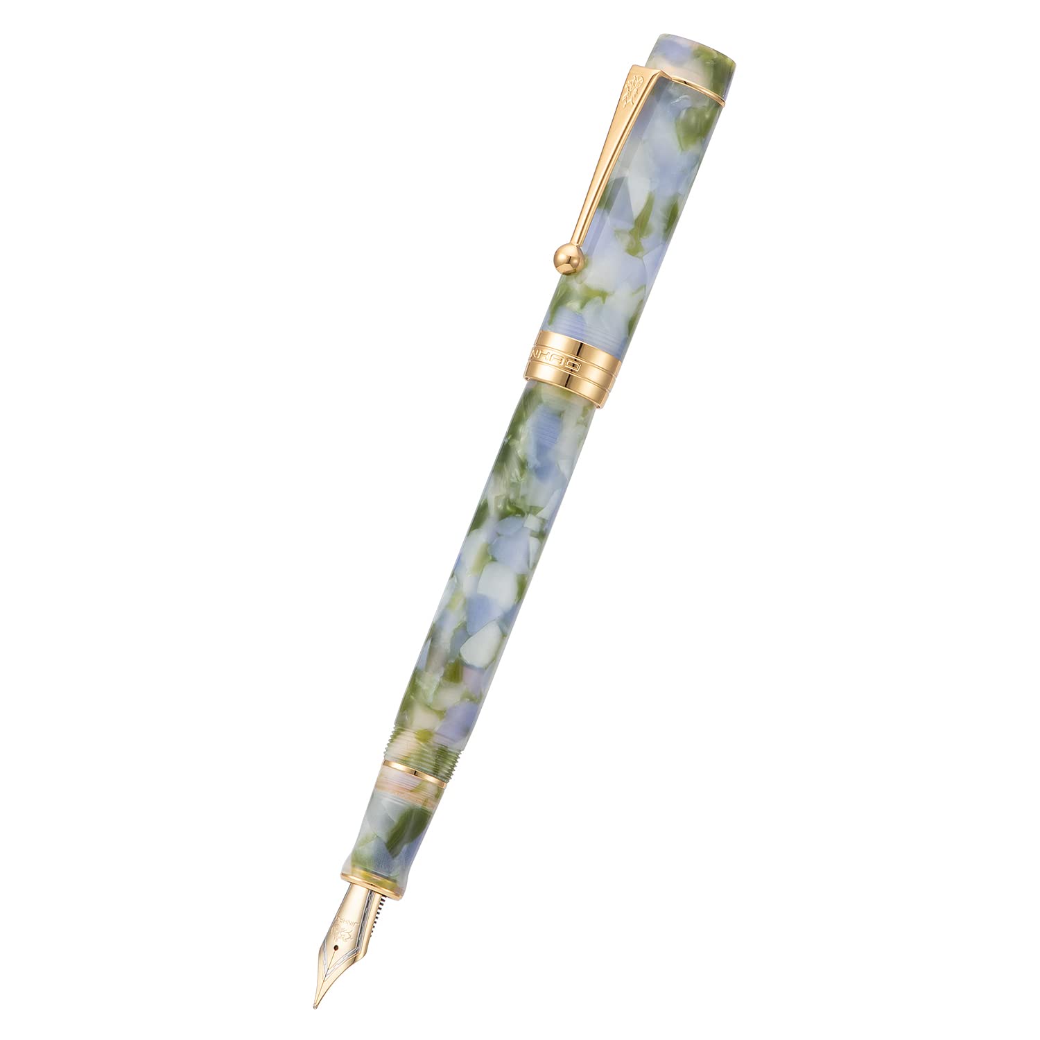 Jinhao Classic Fountain Pen Blue Green Celluloid, Medium Nib with Conveter and Pen Case Set