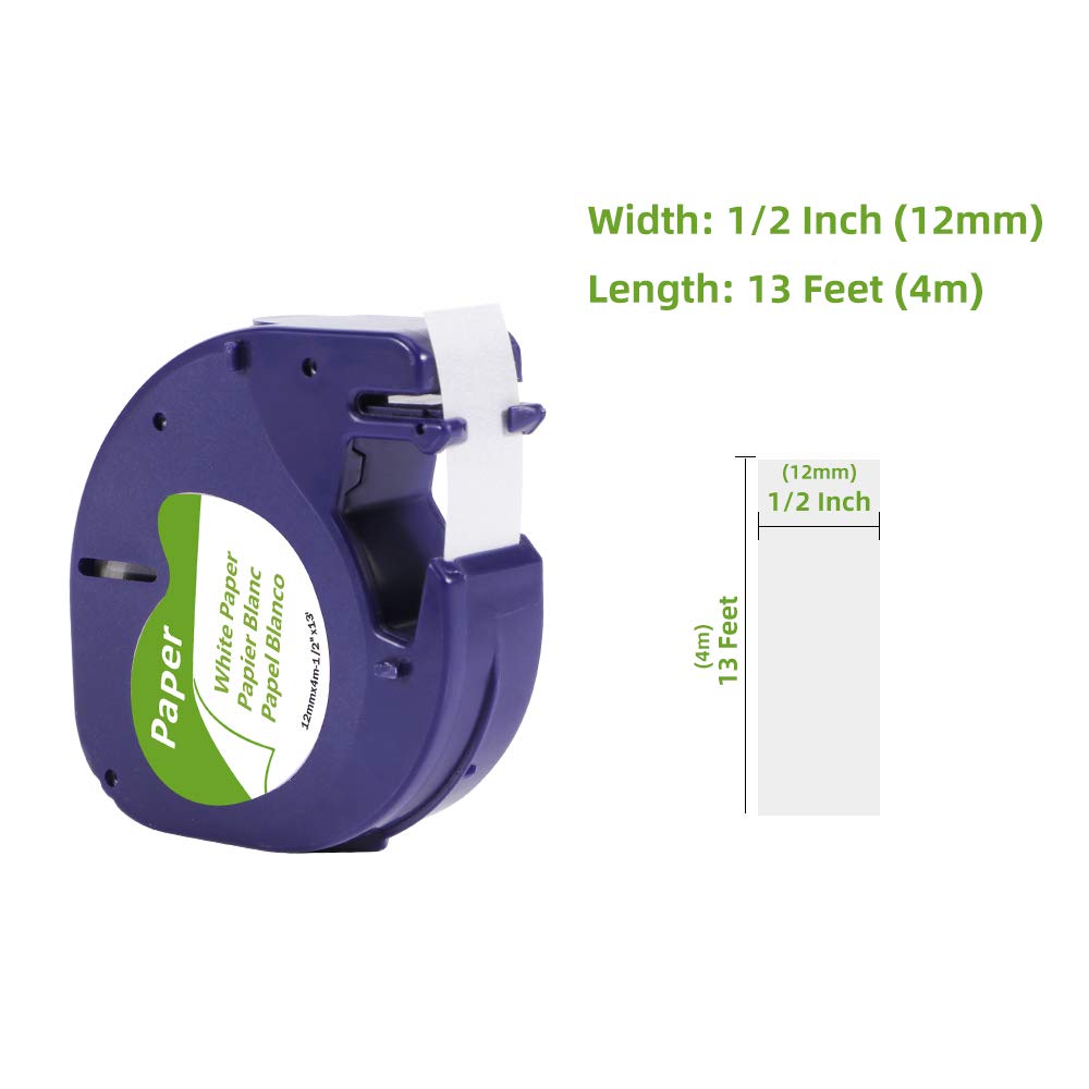 91330 White Paper Label Maker Tape Compatible with DYMO LetraTag Refills