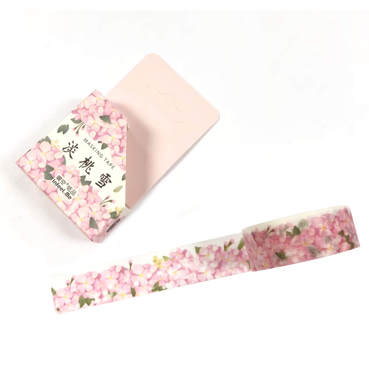 Wrapables Flowers and Greens Washi Masking Tape, 15mm x 7m Pink Spring