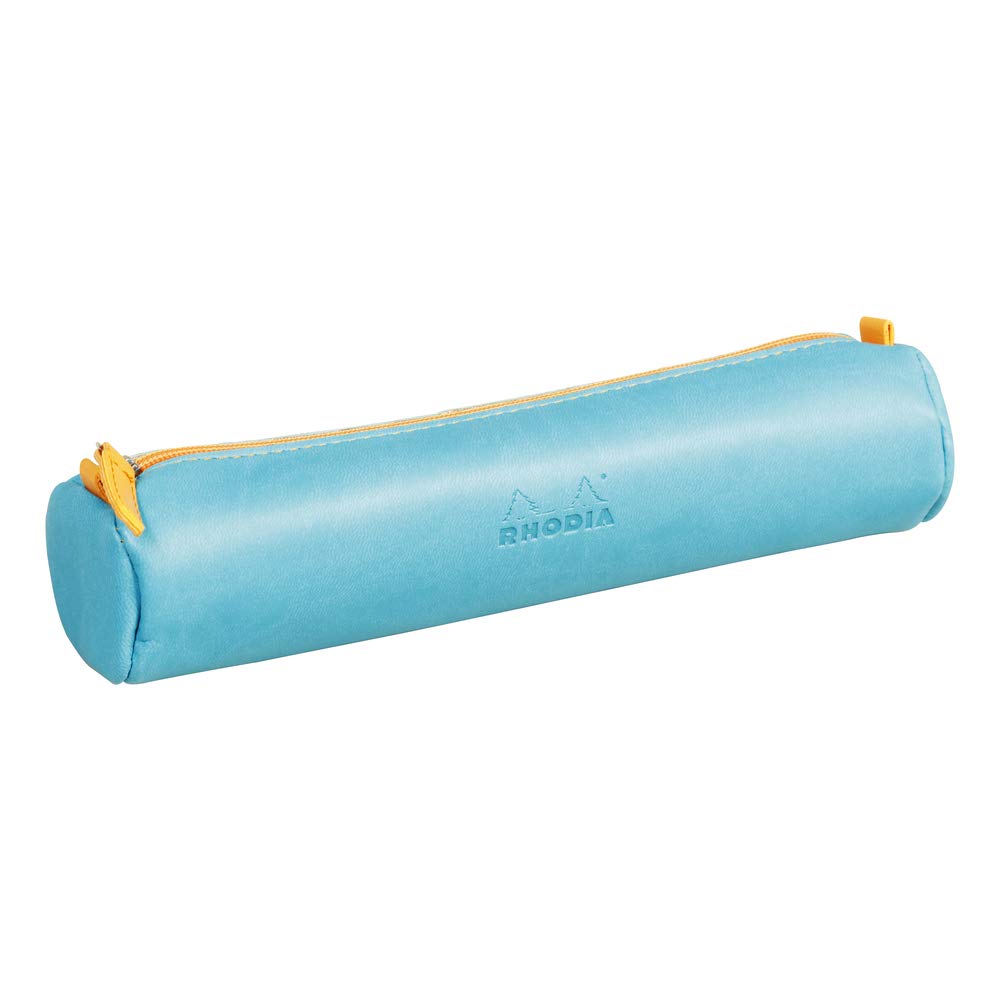 Rhodia 318897C - Rhodiarama Turquoise Round Pencil Case - 21.5 x 5.5 cm - Genuine Orange Stitching