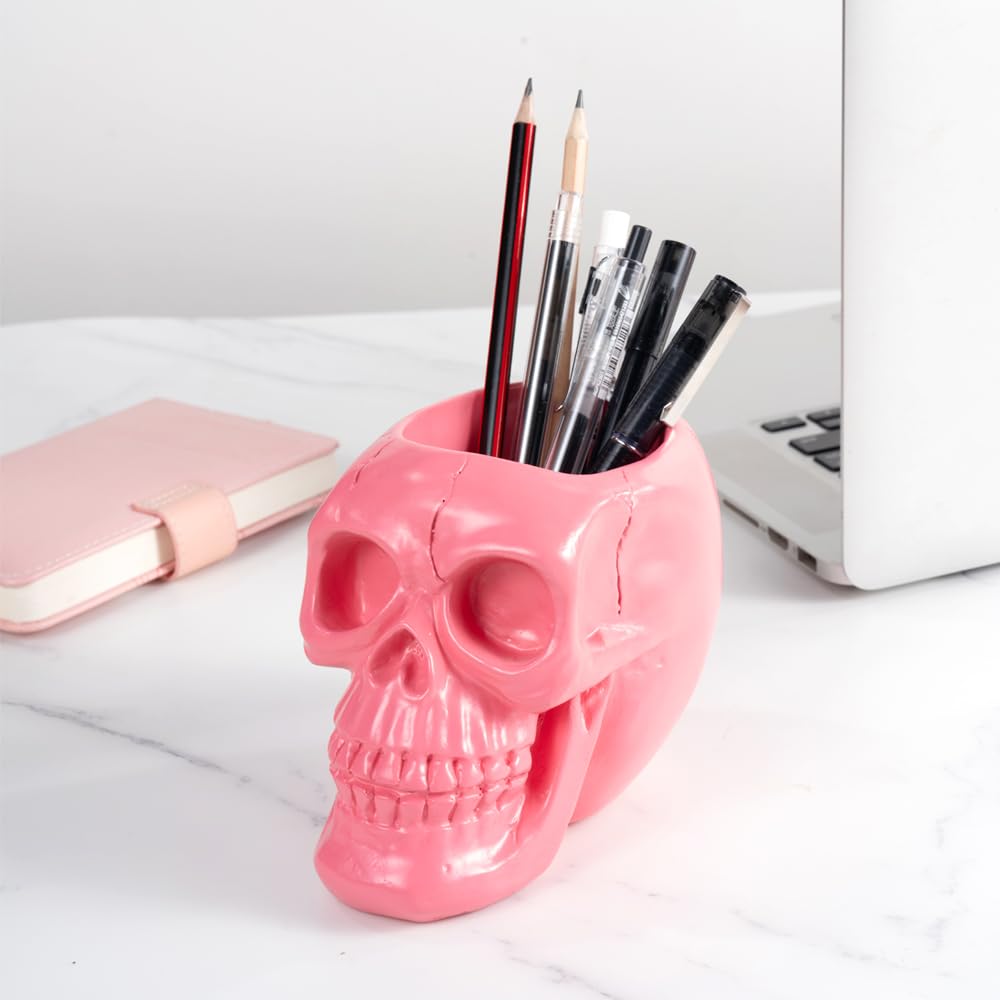 Arola Pink Skull Pen & Pencil Holder Skeleton Key Holder Makeup Brush Holder flower pot Home Office