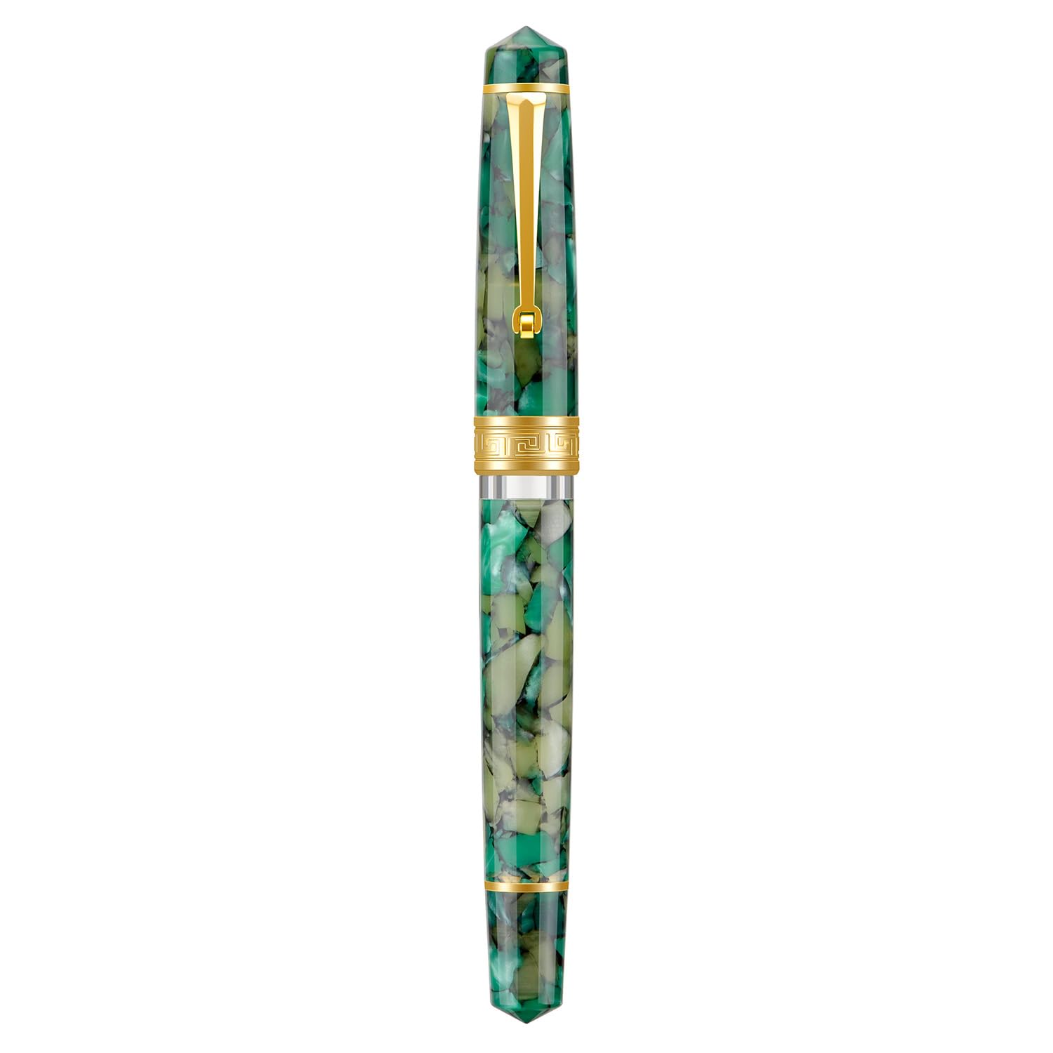 Asvine P20 Piston Fountain Pen Green Marble Acrylic, Fine Nib Gold Trim Smooth Writer Collection