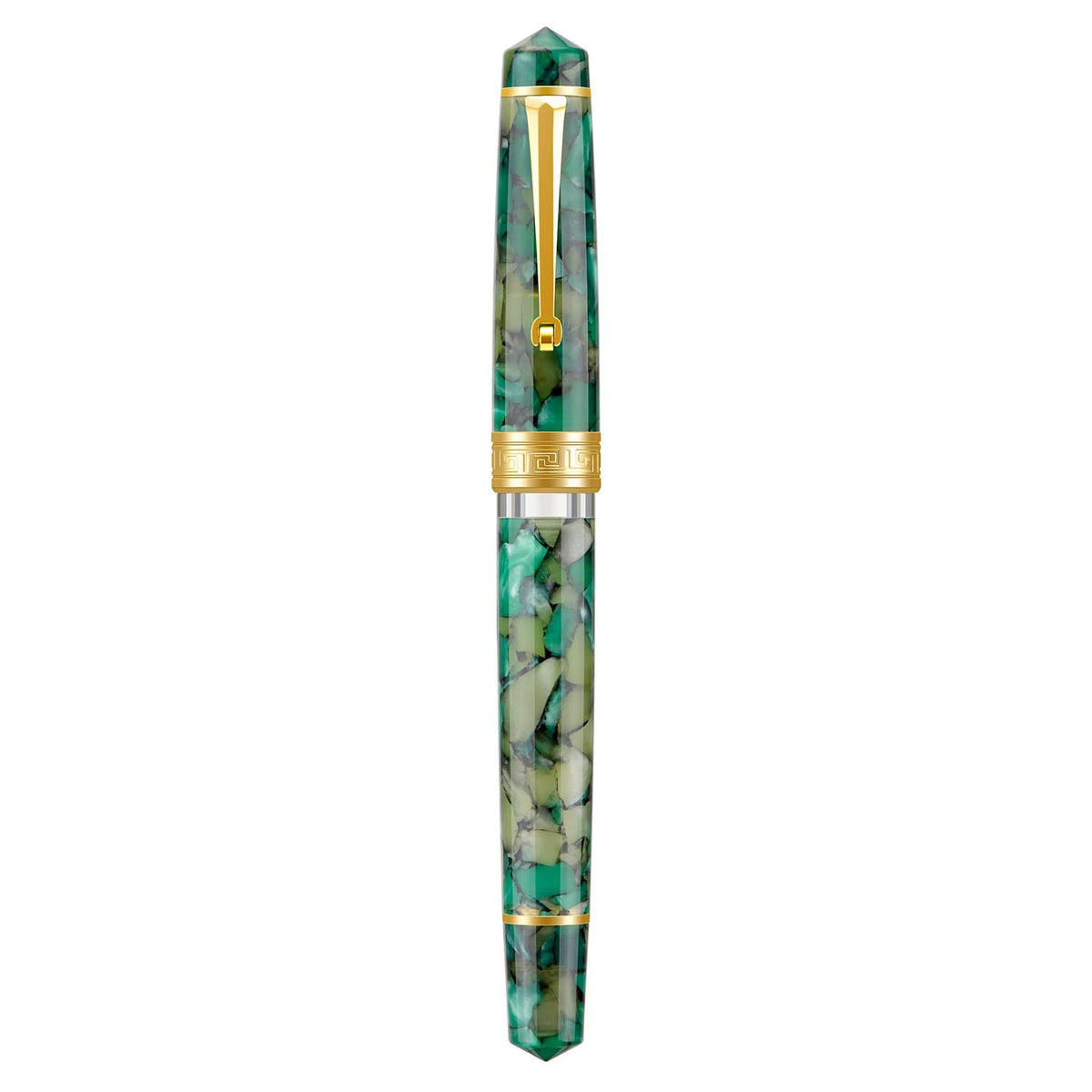 Asvine P20 Piston Fountain Pen Extra Fine Point, Green Marble Acrylic Gold Trim Smooth Writer
