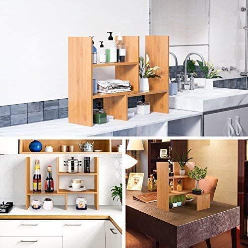 Sorfity Adjustable Desktop Bookshelf, Desk Organizer Display Shelf Counter Top Bookcase Free Style