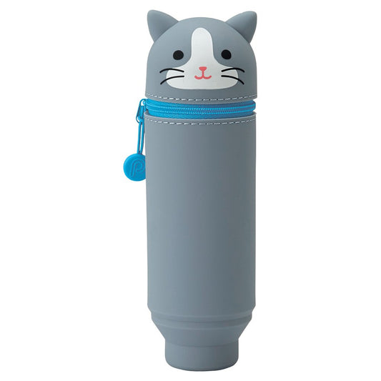 LIHIT LAB Kawaii Japanese Gray Cat Stand Up Pencil Case For School Office College, Cute School