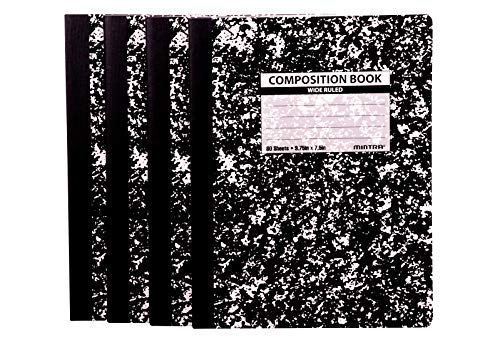 Mintra Office Composition Books - Sturdy Flexible Cover (4 Pack, Black Marble Comp - Wide Ruled)