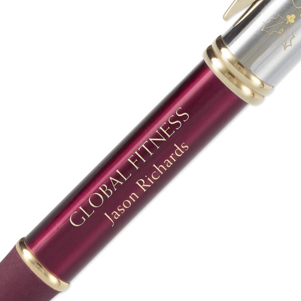 Imprints Online Custom Laser Engraved Executive Metal Ballpoint Pens With Happy Holidays Design.