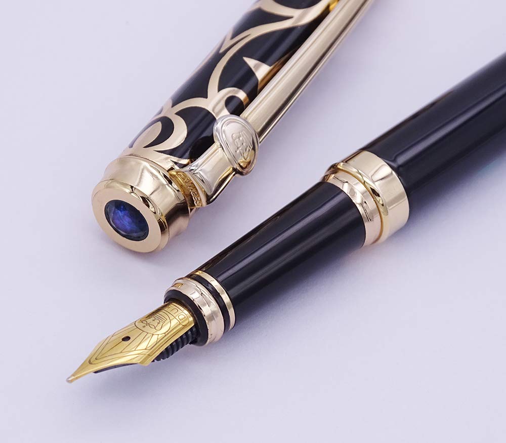 Lanxivi Duke Sweet Heart Pattern Gold Trim Fountain Pen Sapphire Jewerly Pen Pouch