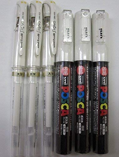 Uni-Ball Signo UM-153 Broad Point Gel Impact Pen, 1.0mm White (3 pack) / Uni-Ball Posca Marker