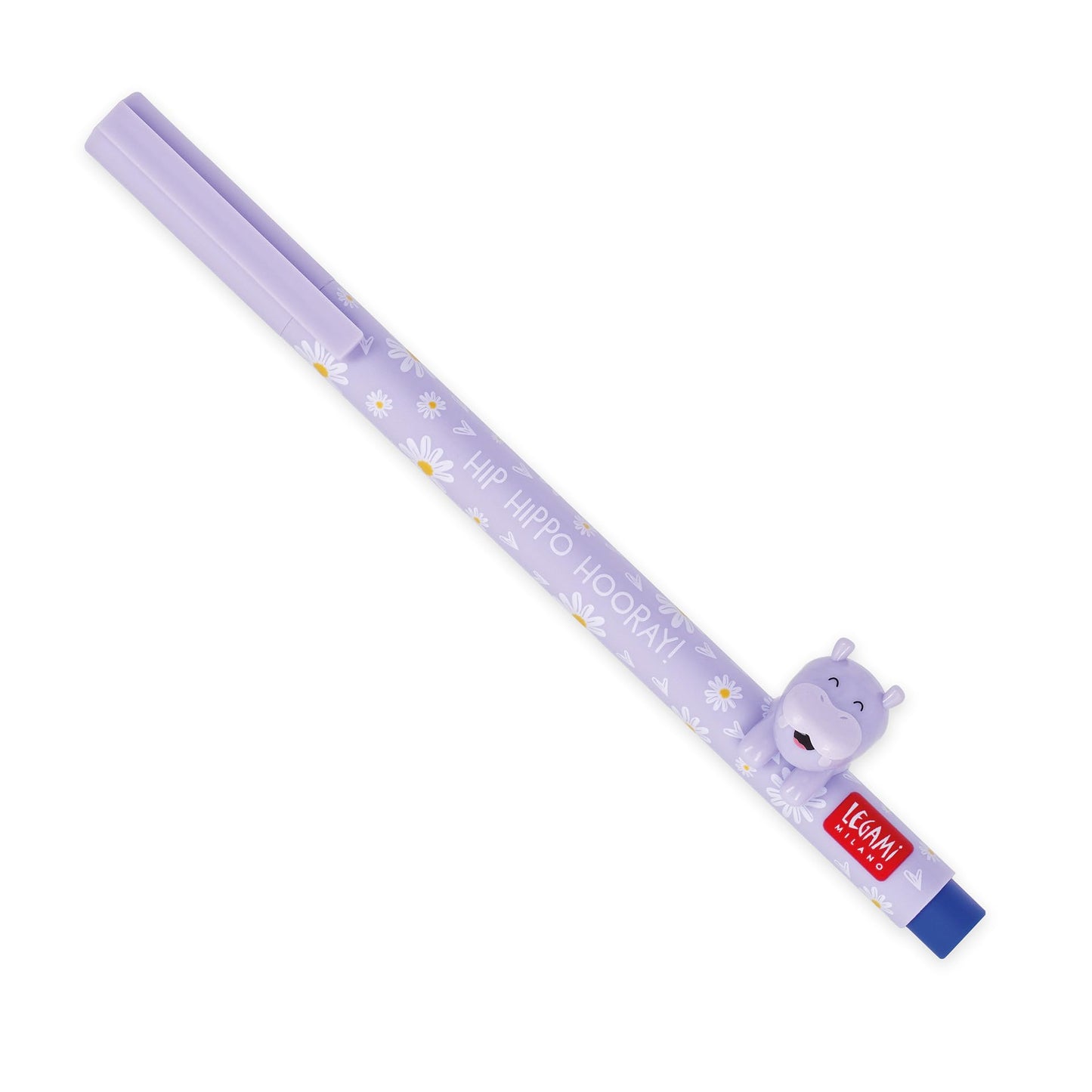 Legami - Gel Pen with Decorative Animal - Lovely Friends, Hippo Theme, Avoid Rolling, Blue Ink