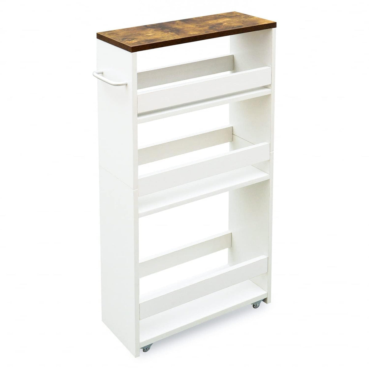 TEAMIX Slim Rolling Storage Cart, Wood 4-Tier Narrow Kitchen/Laundry Cart