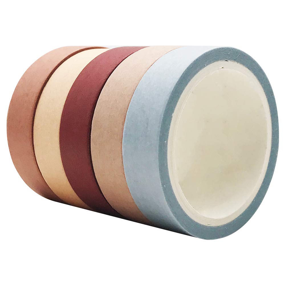 EnYan Solid Color Washi Tapes Set, 5 Rolls Basic Collection Decoration 10mm Wide Japanese Masking