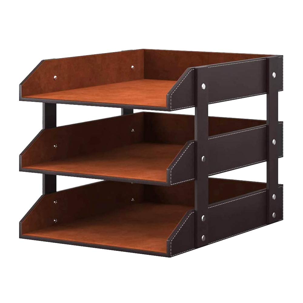 Leather Desk Organizer, NIFIVE 3-Tier Stackable Document Tray, Perfect Desktop Organization Holder