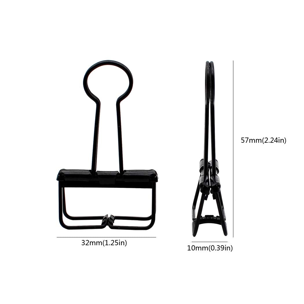 Zoohot 32mm Black Metal Wire Foldback Bulldog Clips, Stationery Skeleton Binder Clips for School
