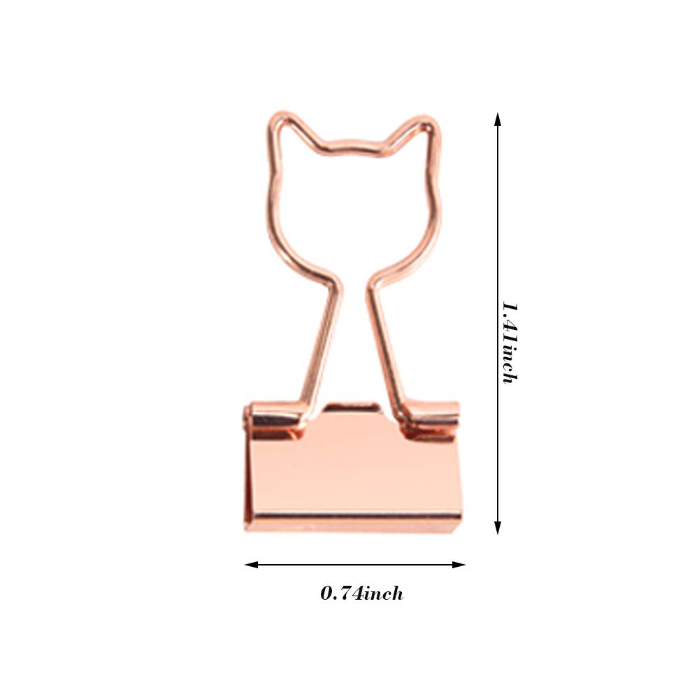 Cat Binder Clips,Rose Gold Cute Metal Binder Clips with Cat Shaped 3/4-Inch Small Office Supplies