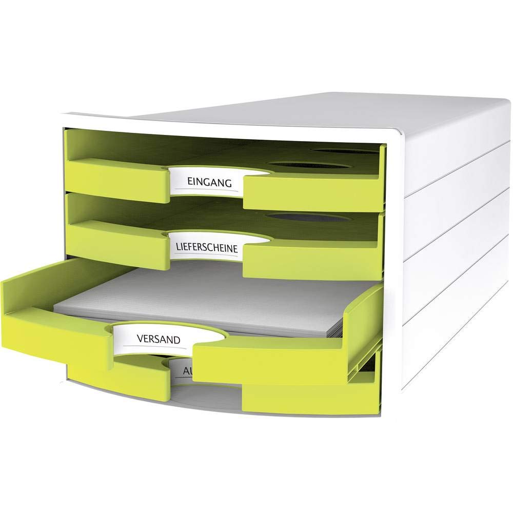 HAN 1013-50 Impuls Drawer Box DIN A4/C4 4 Open Drawers White/Trend Colour Lemon