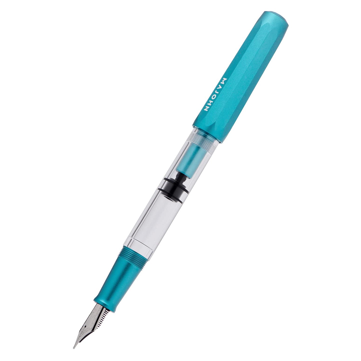 Majohn T1 Piston Fountain Pen Fine, Blue Aluminium Clear Acrylic Large Ink Capacity Writing Pen Box