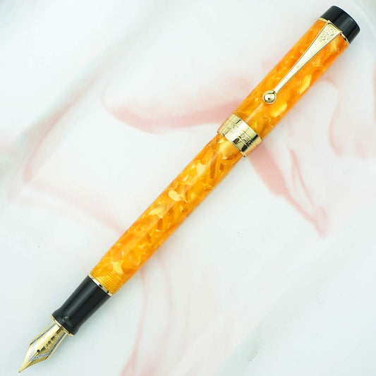 Jinhao 100 Fountain Pen Classic Style Orange Marble Acrylic, Fine Point with Converter and Gold