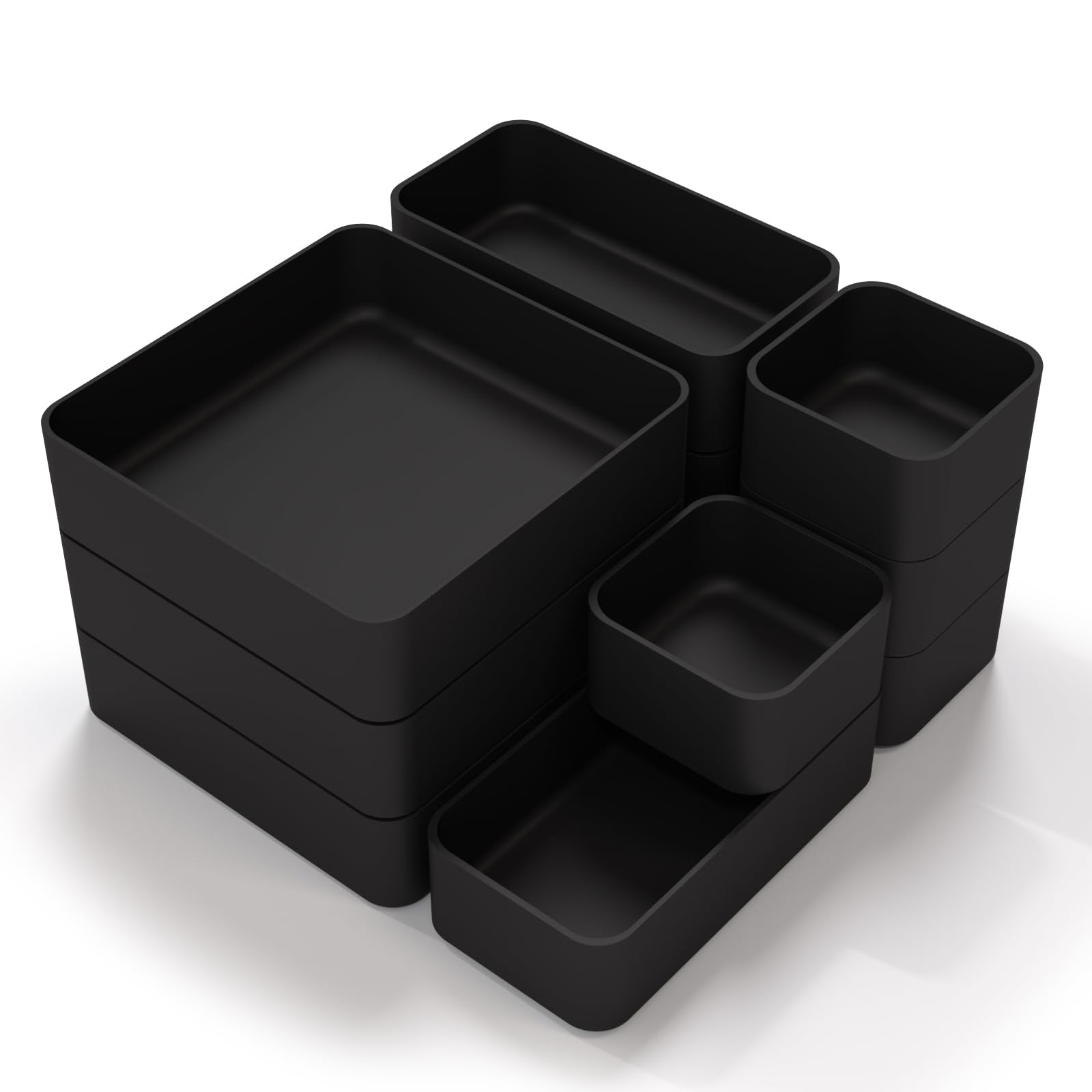 11-Piece Stackable Drawer Organizer Set, Multi-size Desk Drawer Organizer Trays Vanity Storage Bins
