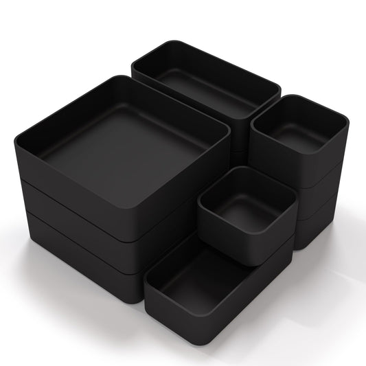 11-Piece Stackable Drawer Organizer Set, Multi-size Desk Drawer Organizer Trays Vanity Storage Bins
